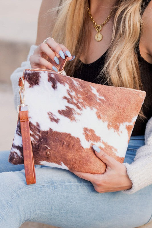 Cow Print Clutch Bag