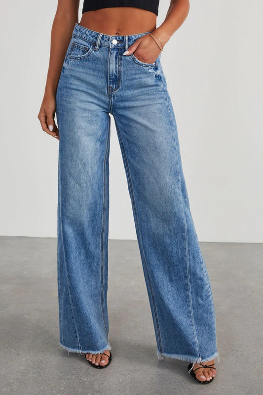 Raw Hem Wide Leg Jeans