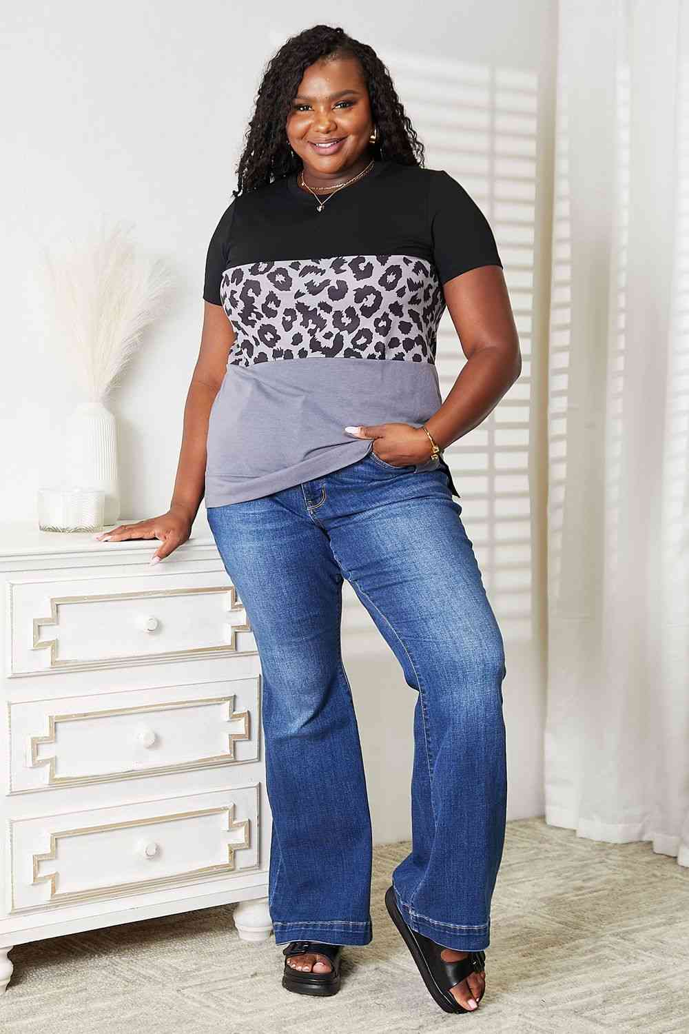 Leopard Print Color Block T-Shirt